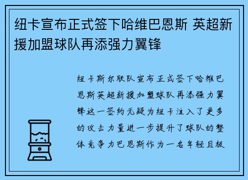 纽卡宣布正式签下哈维巴恩斯 英超新援加盟球队再添强力翼锋 纽卡宣布正式签下哈维巴恩斯 英超新援加盟球队再添强力翼锋