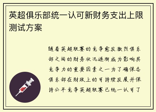 英超俱乐部统一认可新财务支出上限测试方案 英超俱乐部统一认可新财务支出上限测试方案